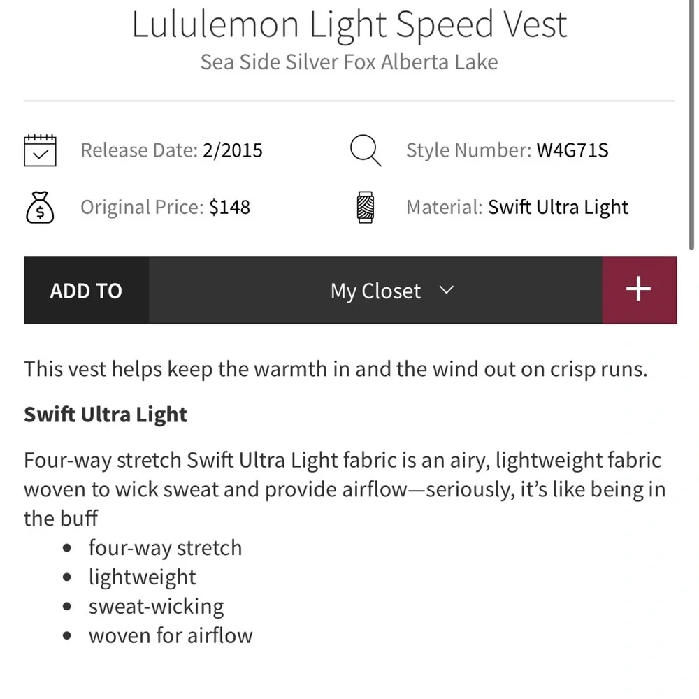 NWT Lululemon Light Speed ultralight vest blue/light gray size 8 - Picture 15 of 15